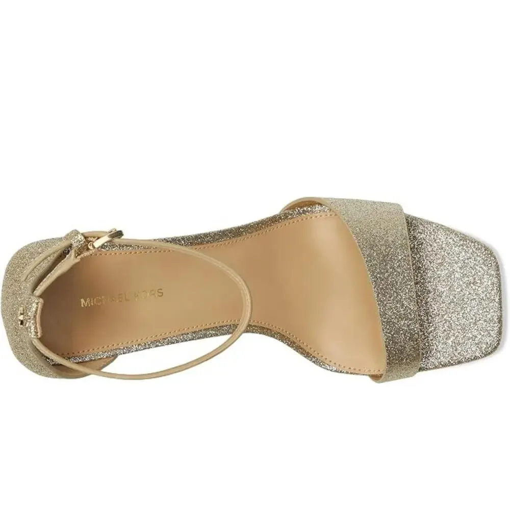 Michael Kors Jaida Sandals Women's 8.5 M Gold Stiletto Heel Ankle Strap ZOGG3463